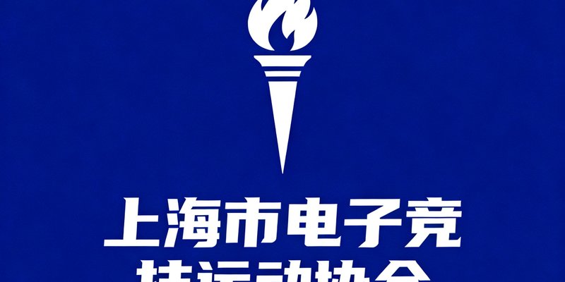 上海市电子竞技运动协会官方标识，深蓝底色搭配白色字体和火炬造型的协会徽章